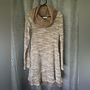 A'reve Anthropologie Cowl Neck Long Sleeve Sweater Dress Brown Size M